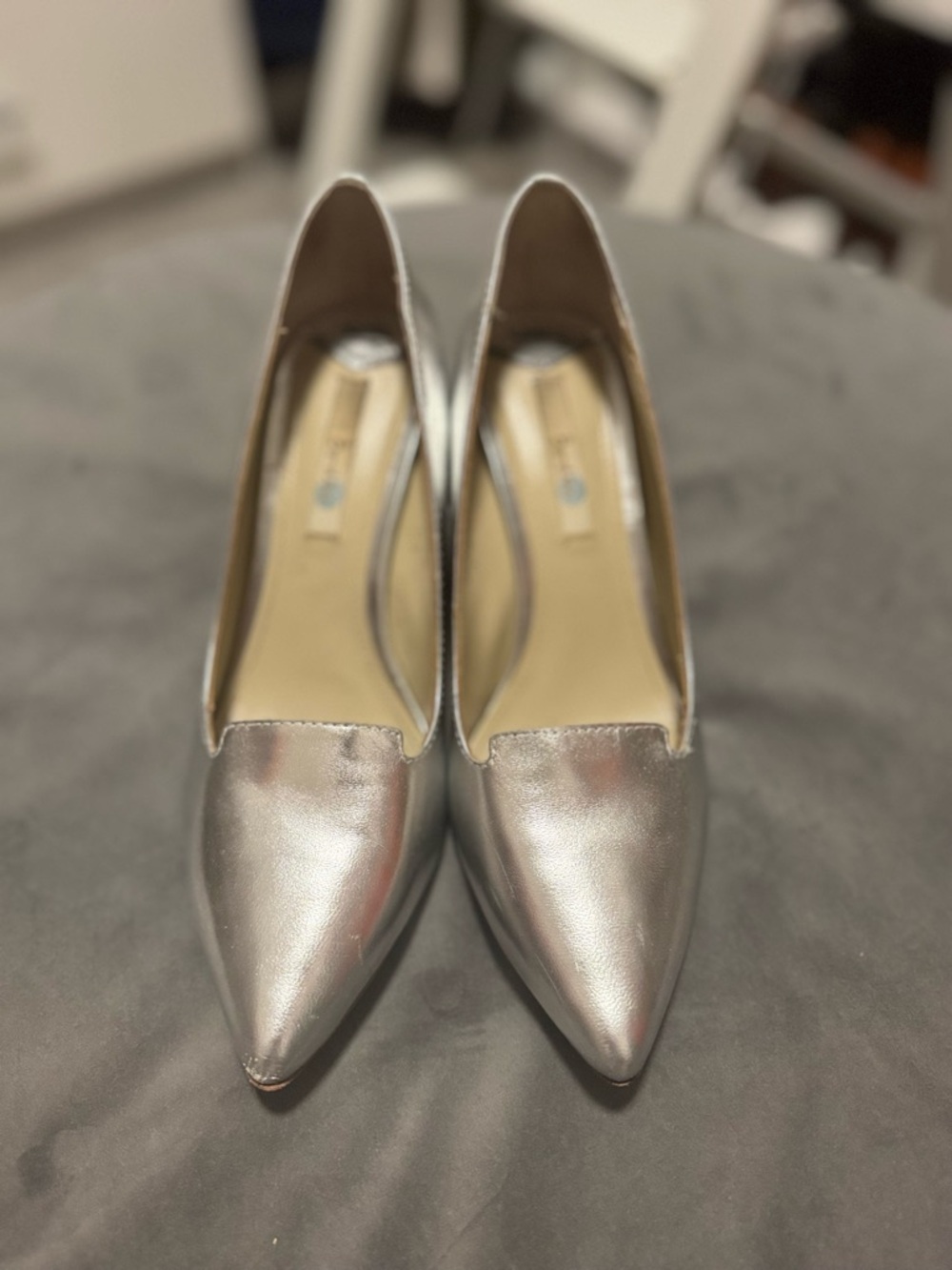 Boden Metallic Silver Pointed-Toe Pumps